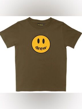 Drew House Mascot Smiley Face T-Shirt Olive Green Kids Size 6y